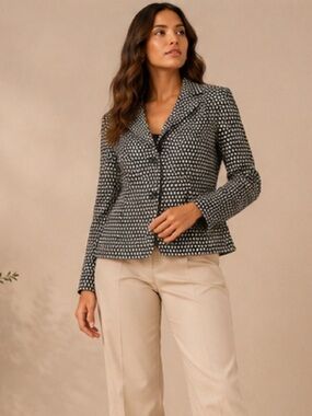 Le Suit Essentials Black White Patterned Career Blazer Size 8